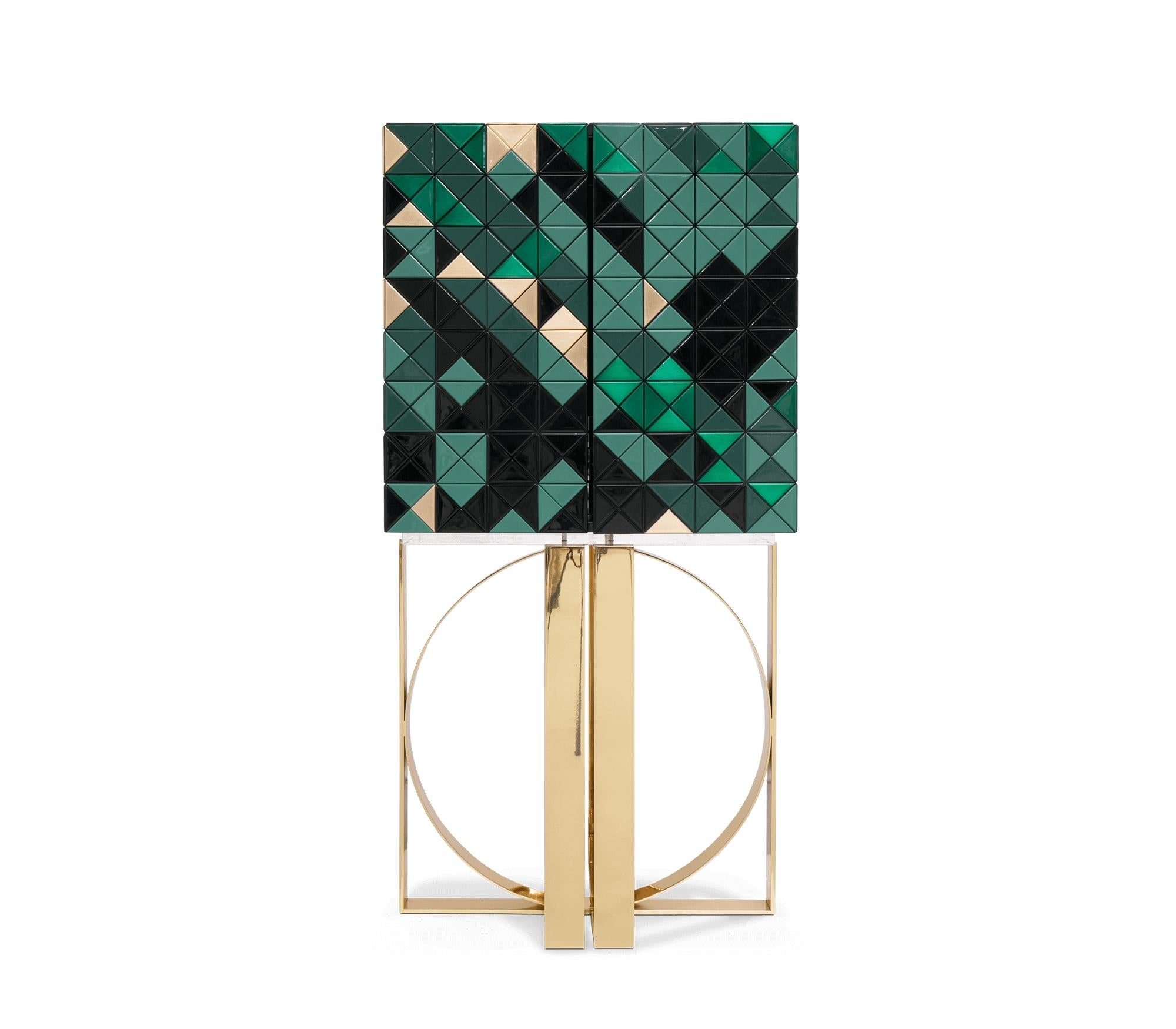 Verniciato Cabinet Pixel Green - Falegnameria artigianale e ottone lucido - Boca Do Lobo in vendita