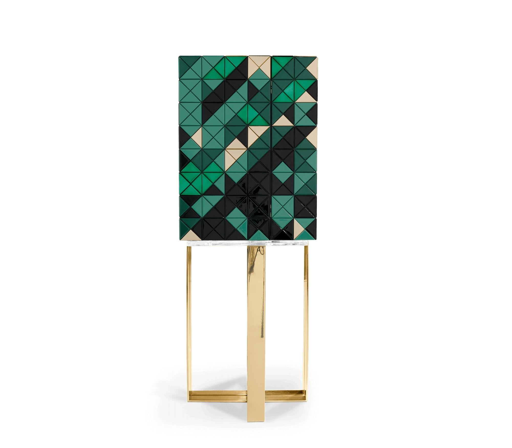 XXI secolo e contemporaneo Cabinet Pixel Green - Falegnameria artigianale e ottone lucido - Boca Do Lobo in vendita