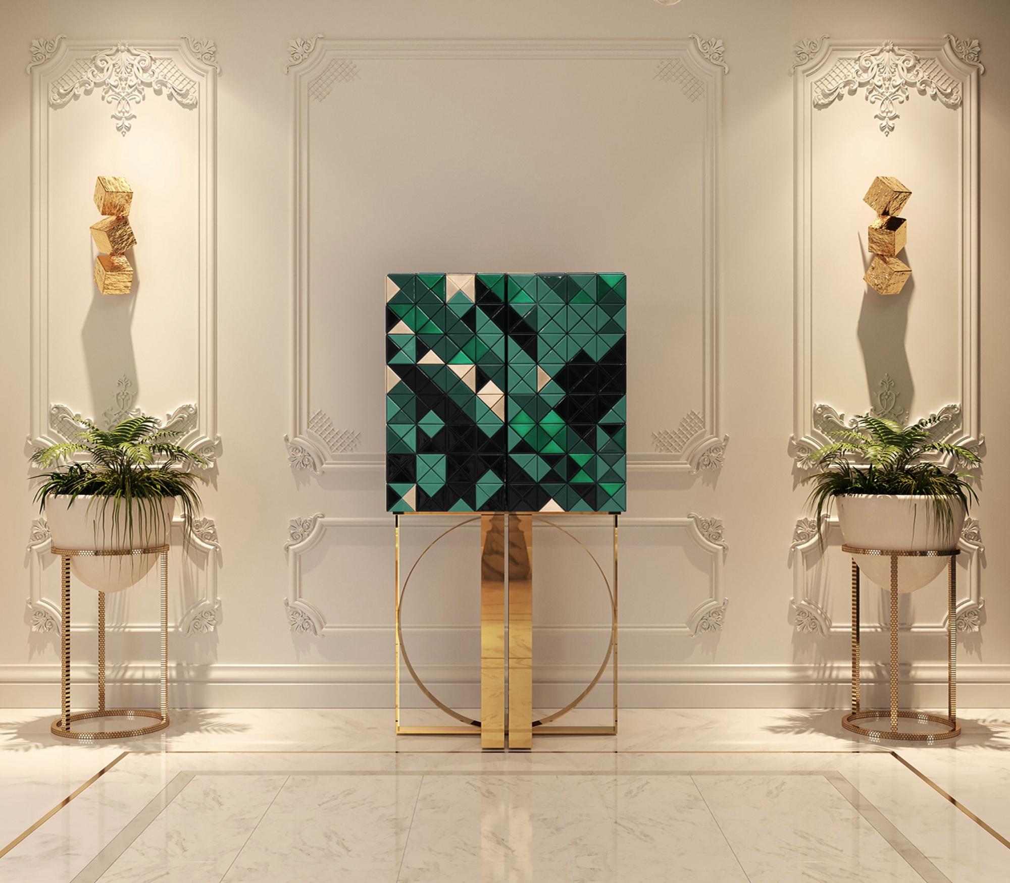 Specchio Cabinet Pixel Green - Falegnameria artigianale e ottone lucido - Boca Do Lobo in vendita