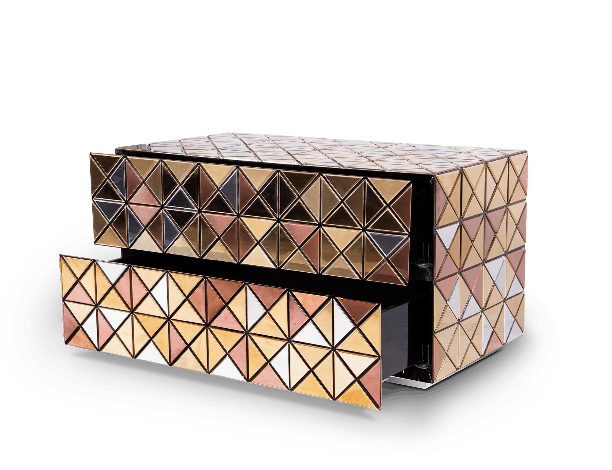 Portuguese Pixel Nightstand - Hand-Crafted Joinery & Polish Brass - Boca do Lobo For Sale