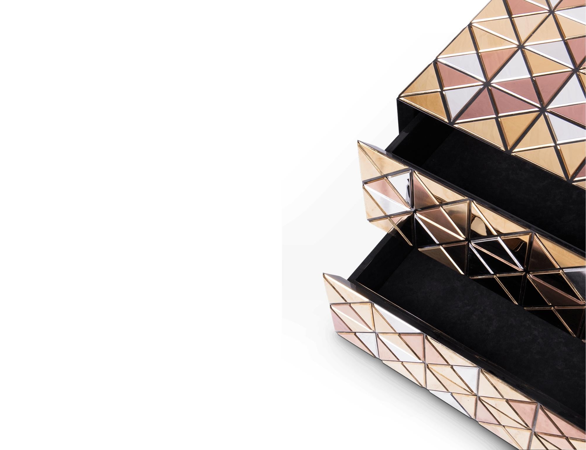 Anodized Pixel Nightstand - Hand-Crafted Joinery & Polish Brass - Boca do Lobo For Sale