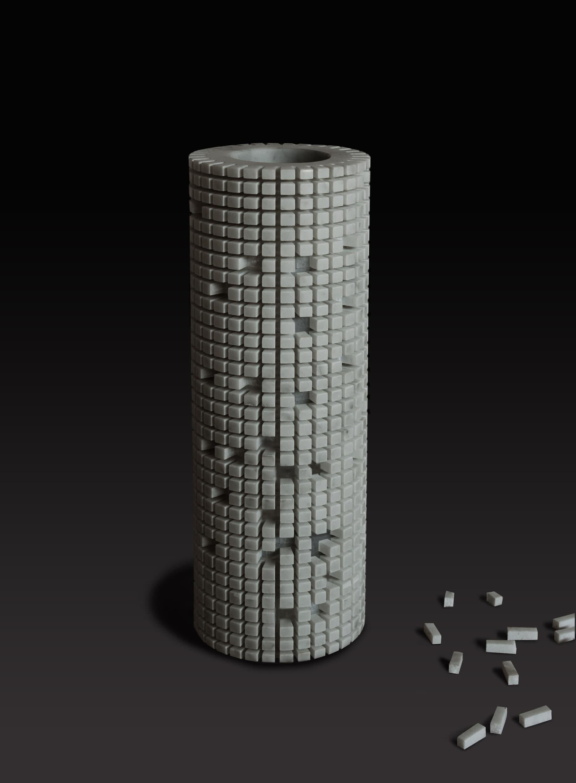 Pixel S1 Decorative Vase in White Carrara Marble by Bufalini Marmi
Dimensions: Ø 15 x H 40 cm. 
Materials: White Carrara marble.

Available in different sizes and stone options. Prices may vary.  Please contact us. 

Three-dimensional pixels
The