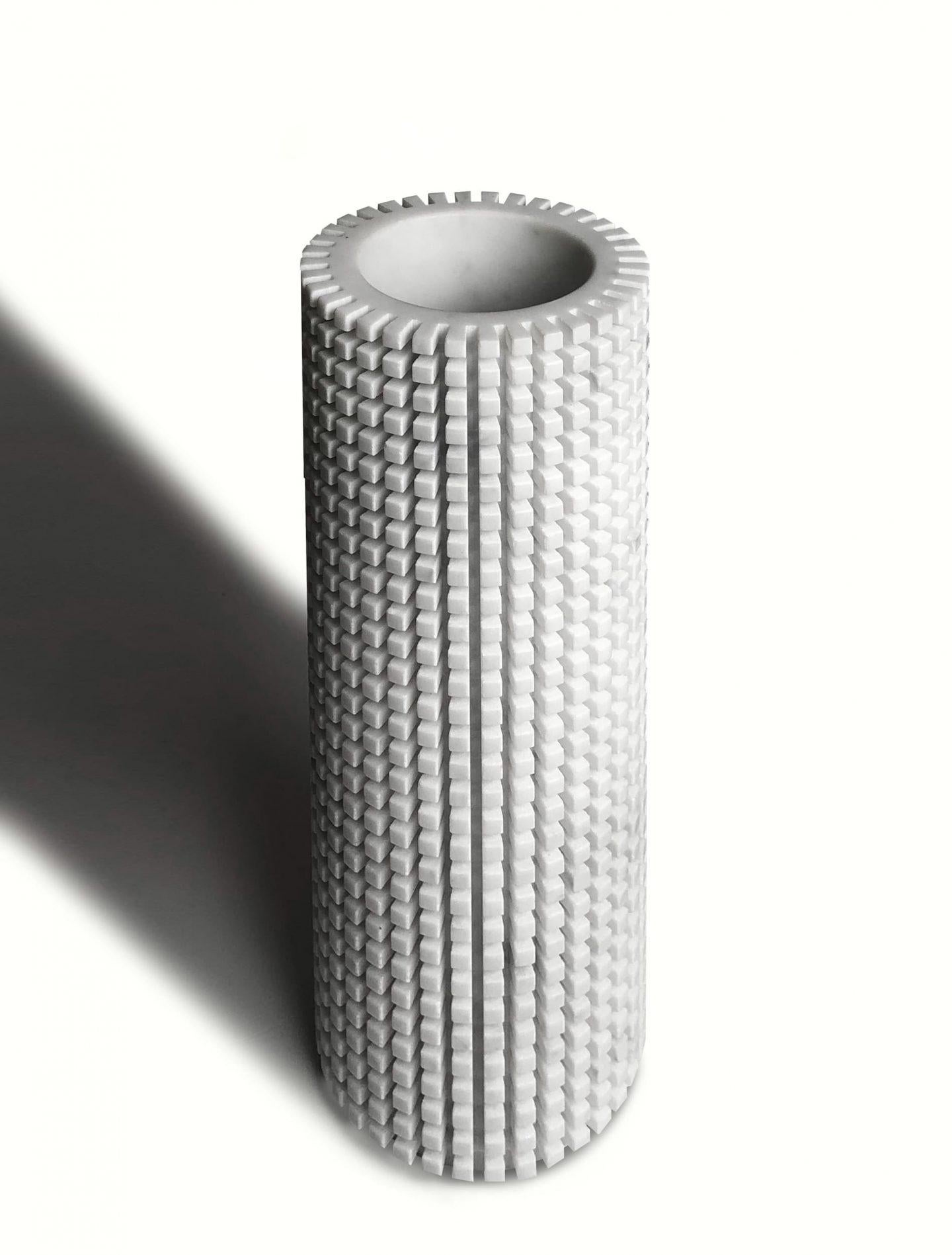 Italian Pixel S1 Decorative Vase in White Carrara Marble by Bufalini Marmi For Sale