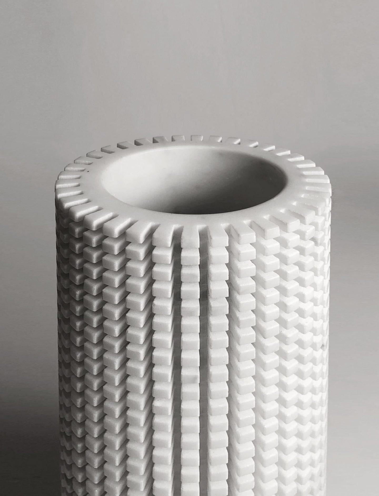 Other Pixel S1 Decorative Vase in White Carrara Marble by Bufalini Marmi For Sale