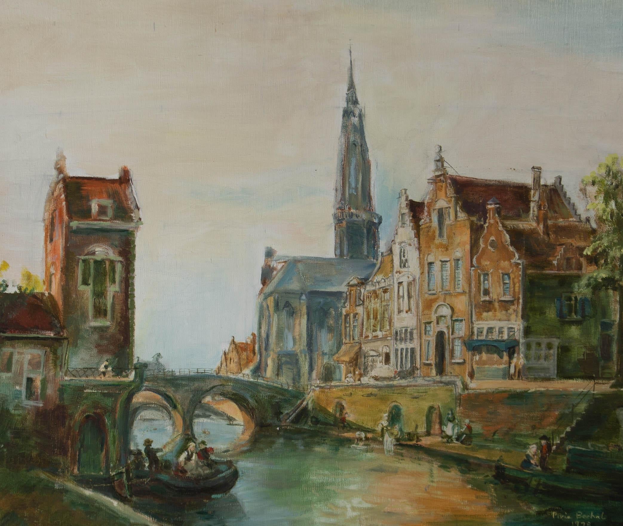 Pixie Bechal - 1978 Oil, Town Scene with Figures 4