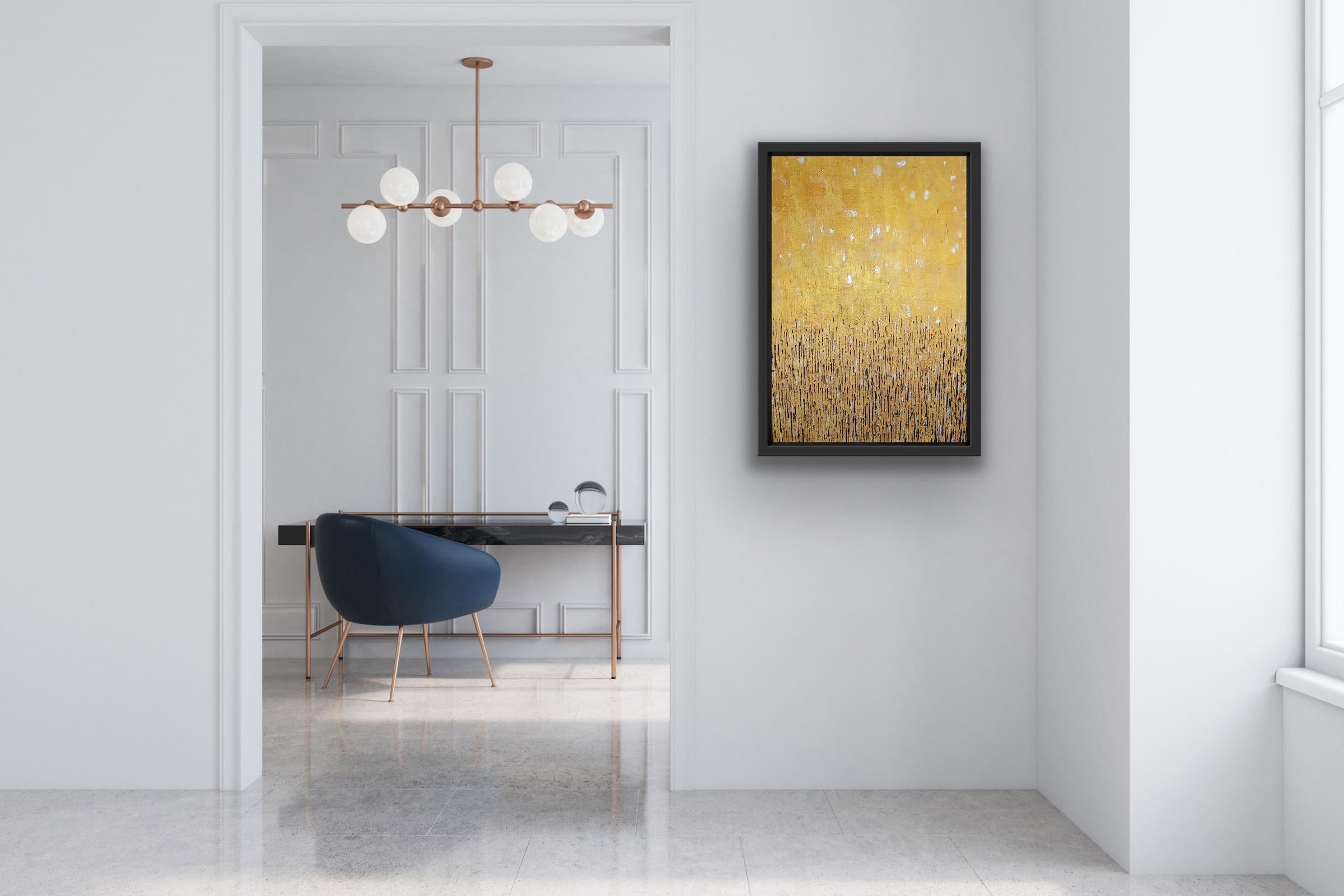 Todo lo que brilla es oro, Pintura Abstracta, Arte Dorado, Arte Negro Blanco y Dorado - Painting de Pixie Willoughby
