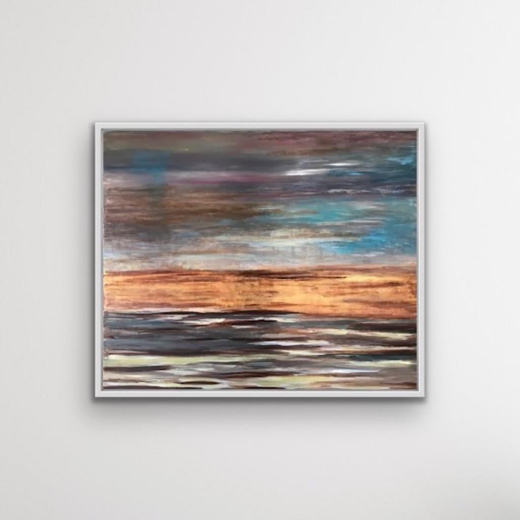 Beach Coming, Abstraktes Meereslandschaftsgemälde, Küstenkunst (Grau), Landscape Painting, von Pixie Willoughby