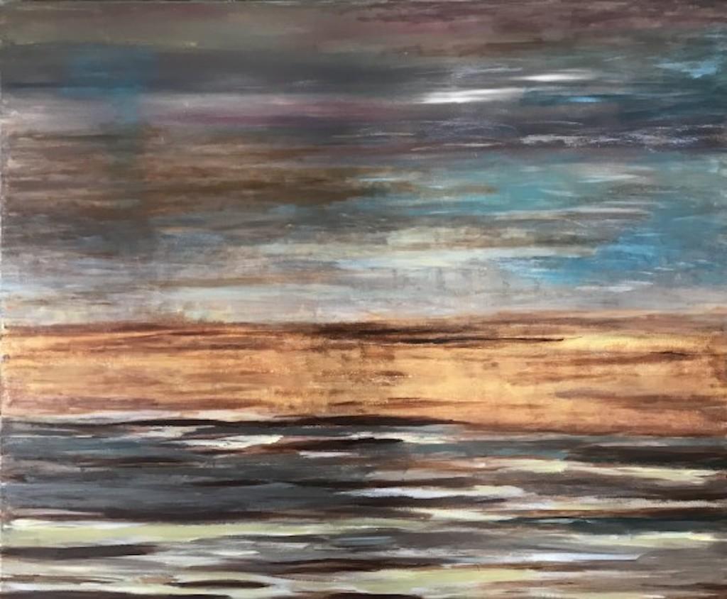Pixie Willoughby Landscape Painting – Beach Coming, Abstraktes Meereslandschaftsgemälde, Küstenkunst