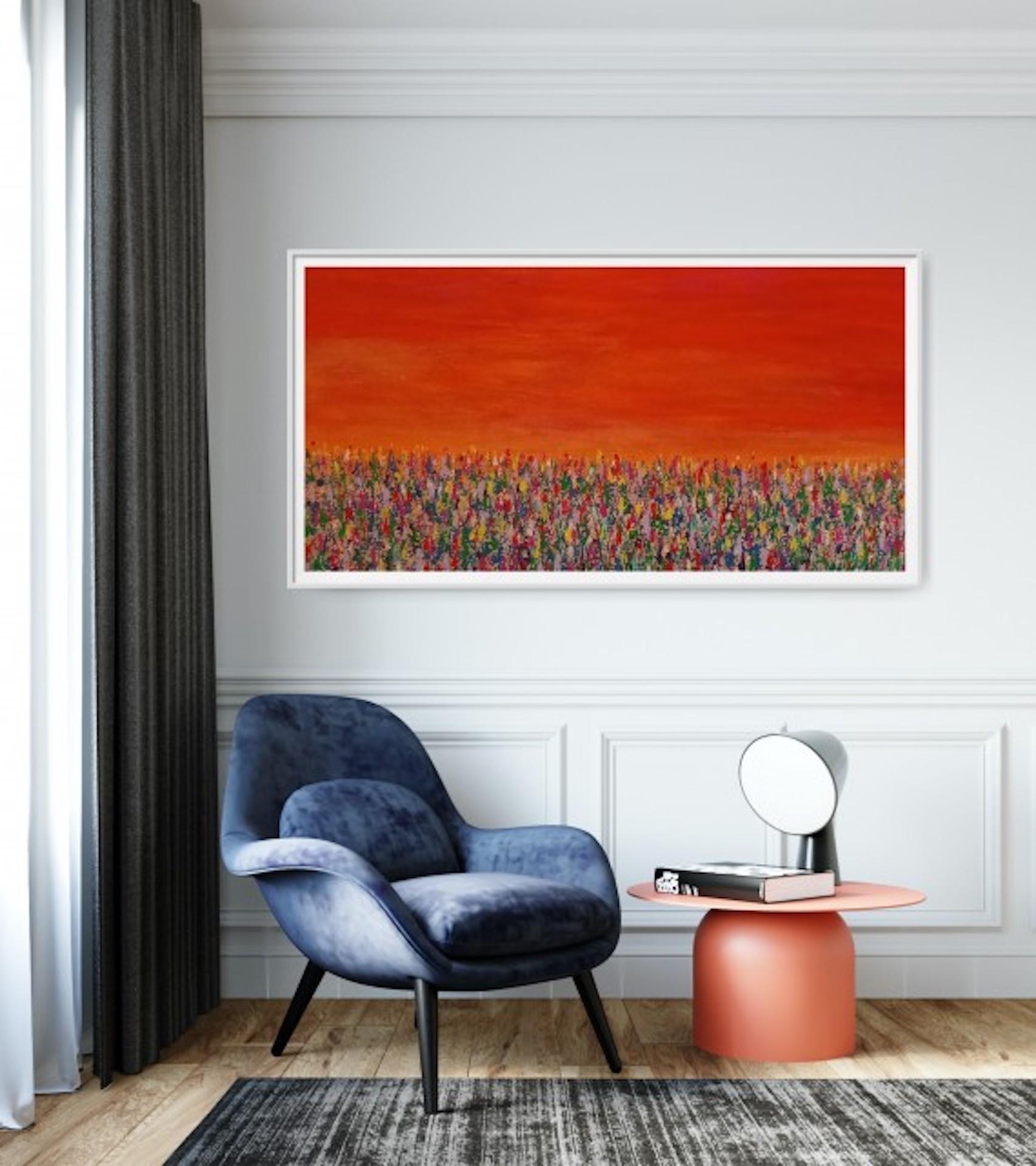Delights of Dusk, Abstract Floral Painting, Contemporary Landscape Artwork - Red Landscape Painting by Pixie Willoughby