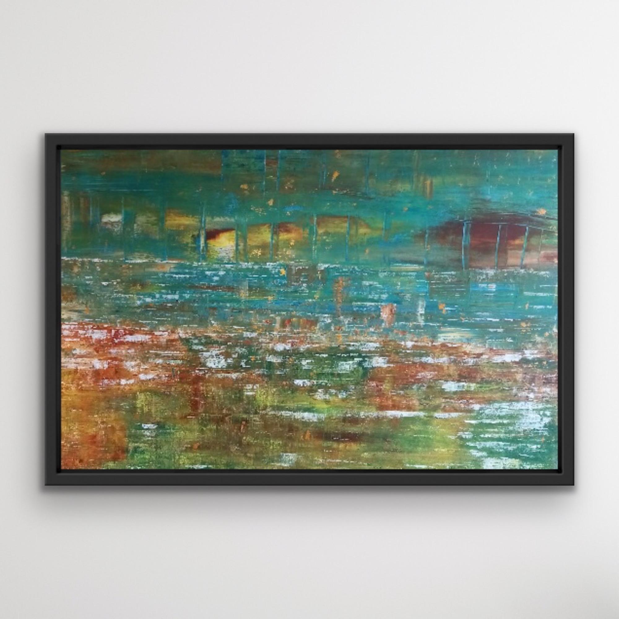 Terabithia, peinture de paysage marin abstrait, œuvre d'art de Gerhard Richter - Abstrait Painting par Pixie Willoughby