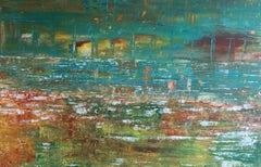 Terabithia, quadro astratto con paesaggio marino, opera d'arte in stile Gerhard Richter