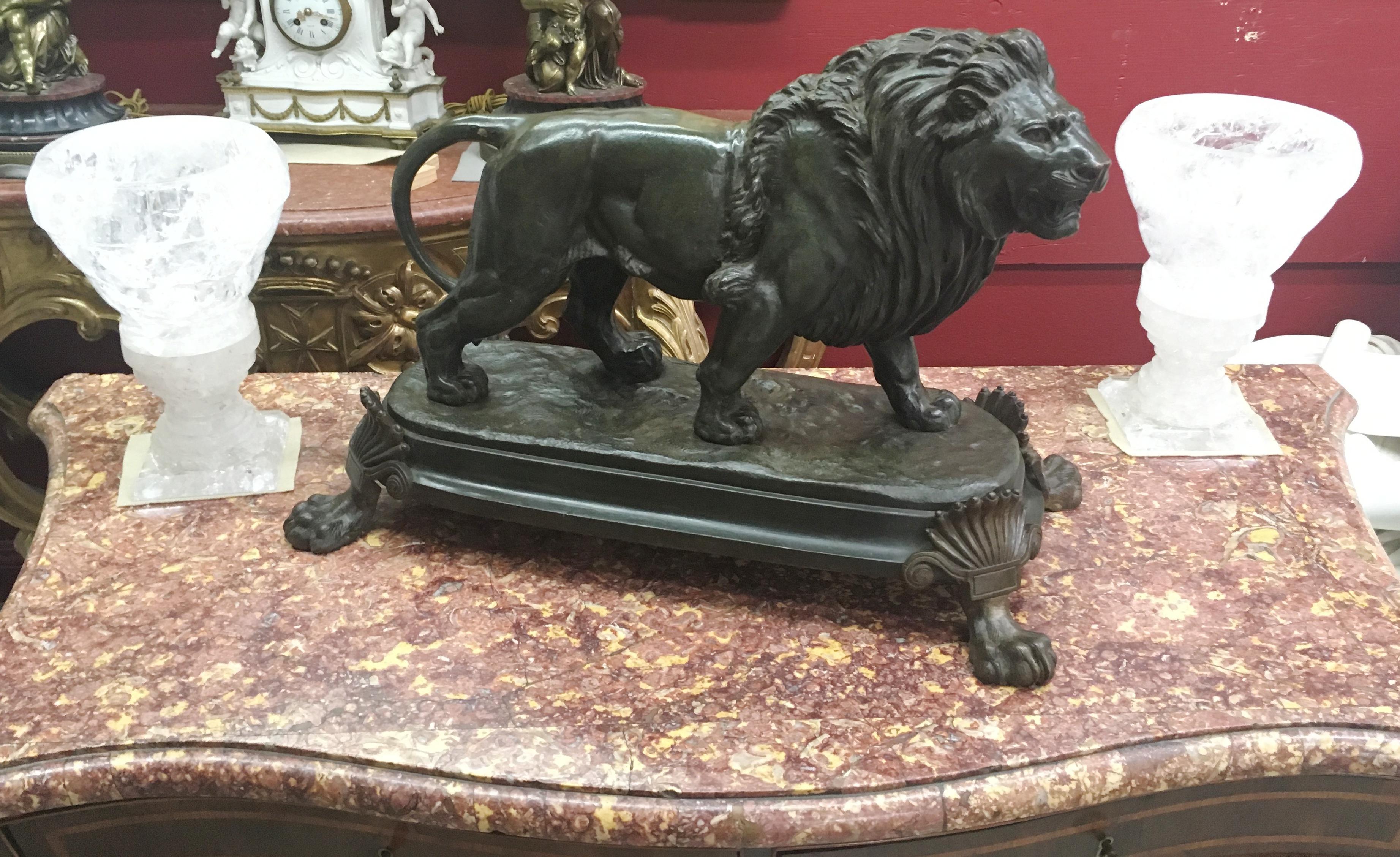 19th Century French Patinated Bronze Lion, Signed 2
