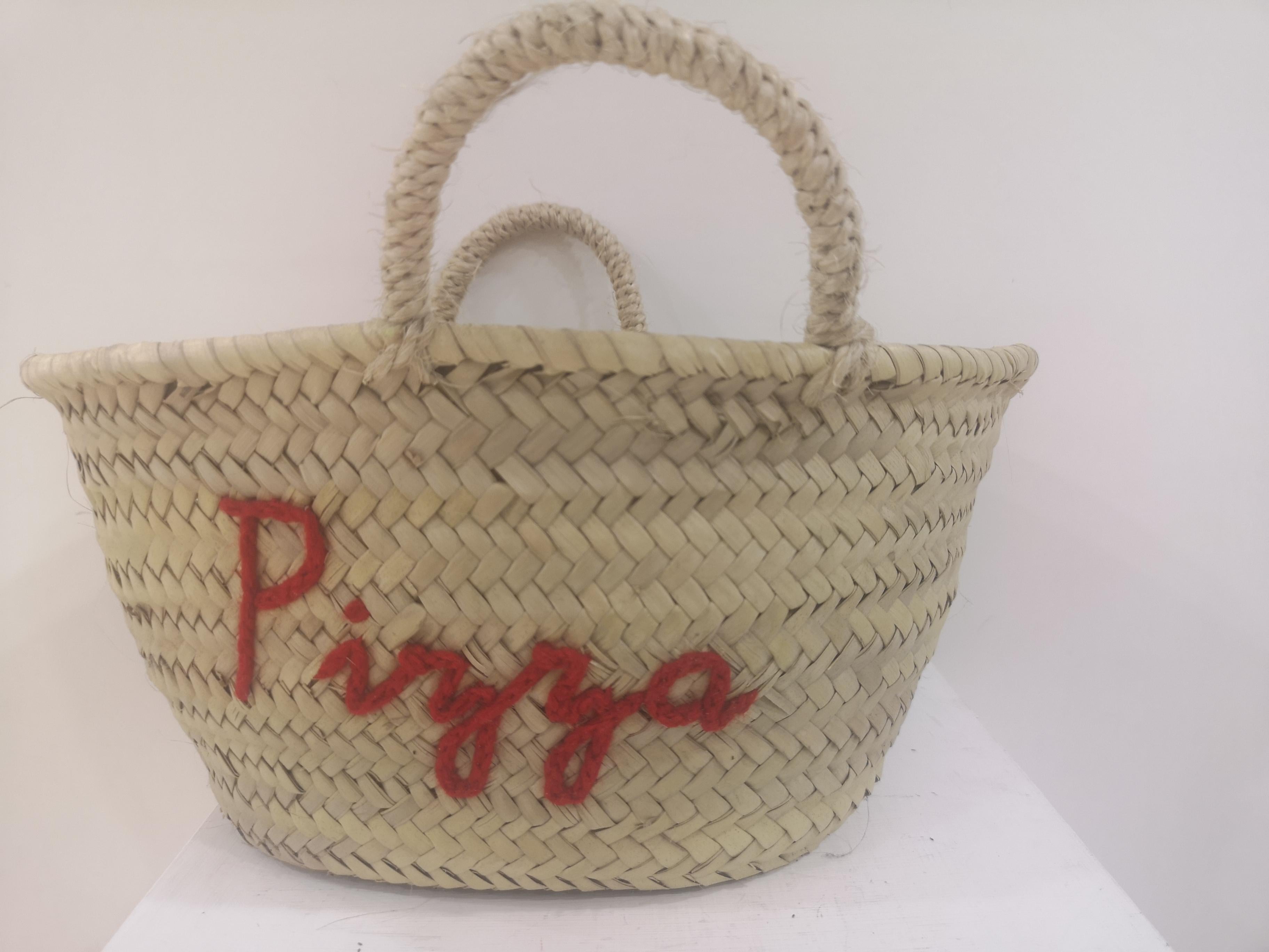 Brown Pizza raffia handbag