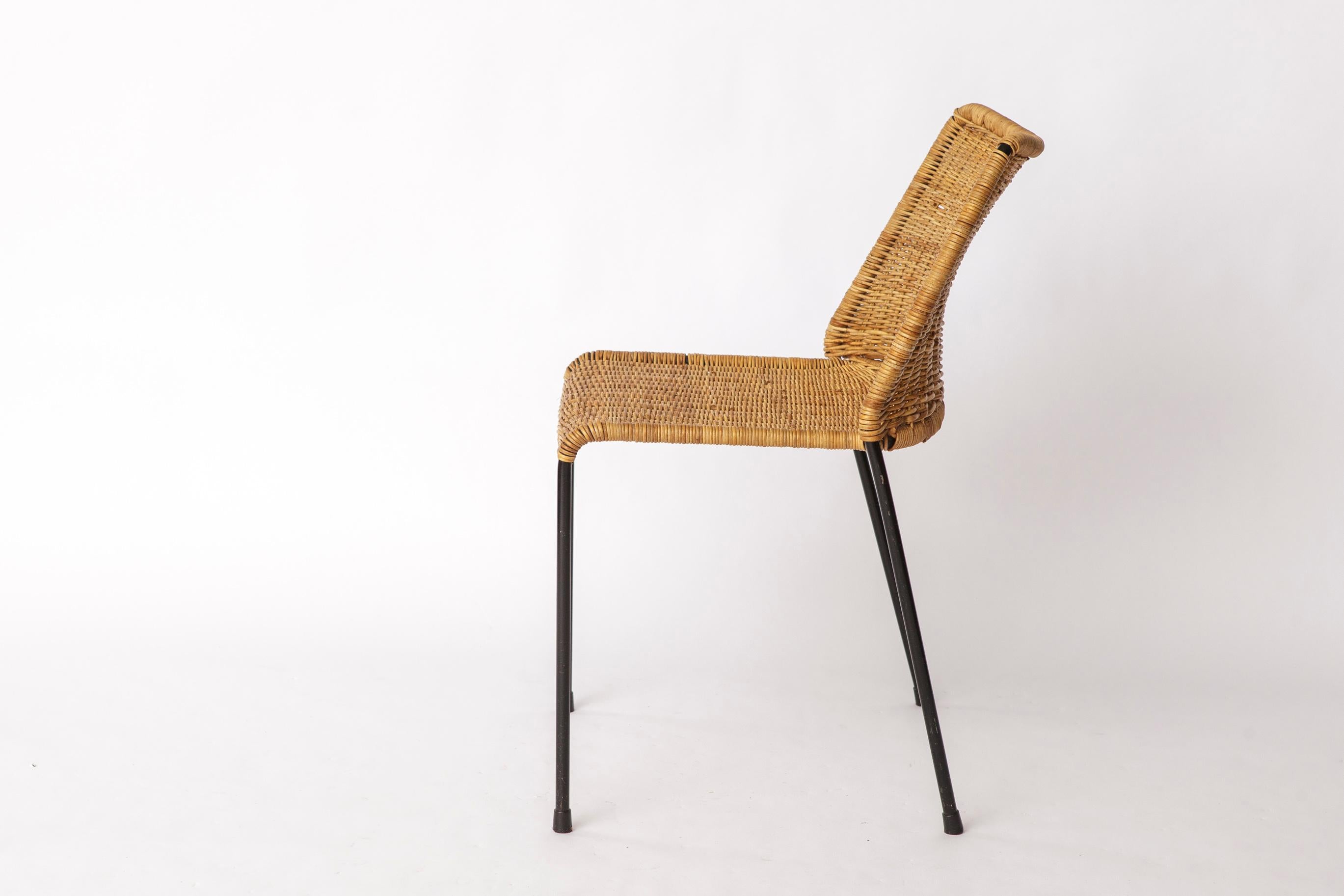 Pizzeria-Stuhl von Herbert Hirche für Wilde + Spieth, Deutschland, 1957 - Rattan im Zustand „Gut“ im Angebot in Hannover, DE