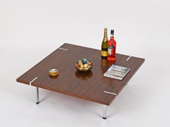 Pizzetti Large Square Coffee Table in Rosewood and Chrome, Italy, 1970s