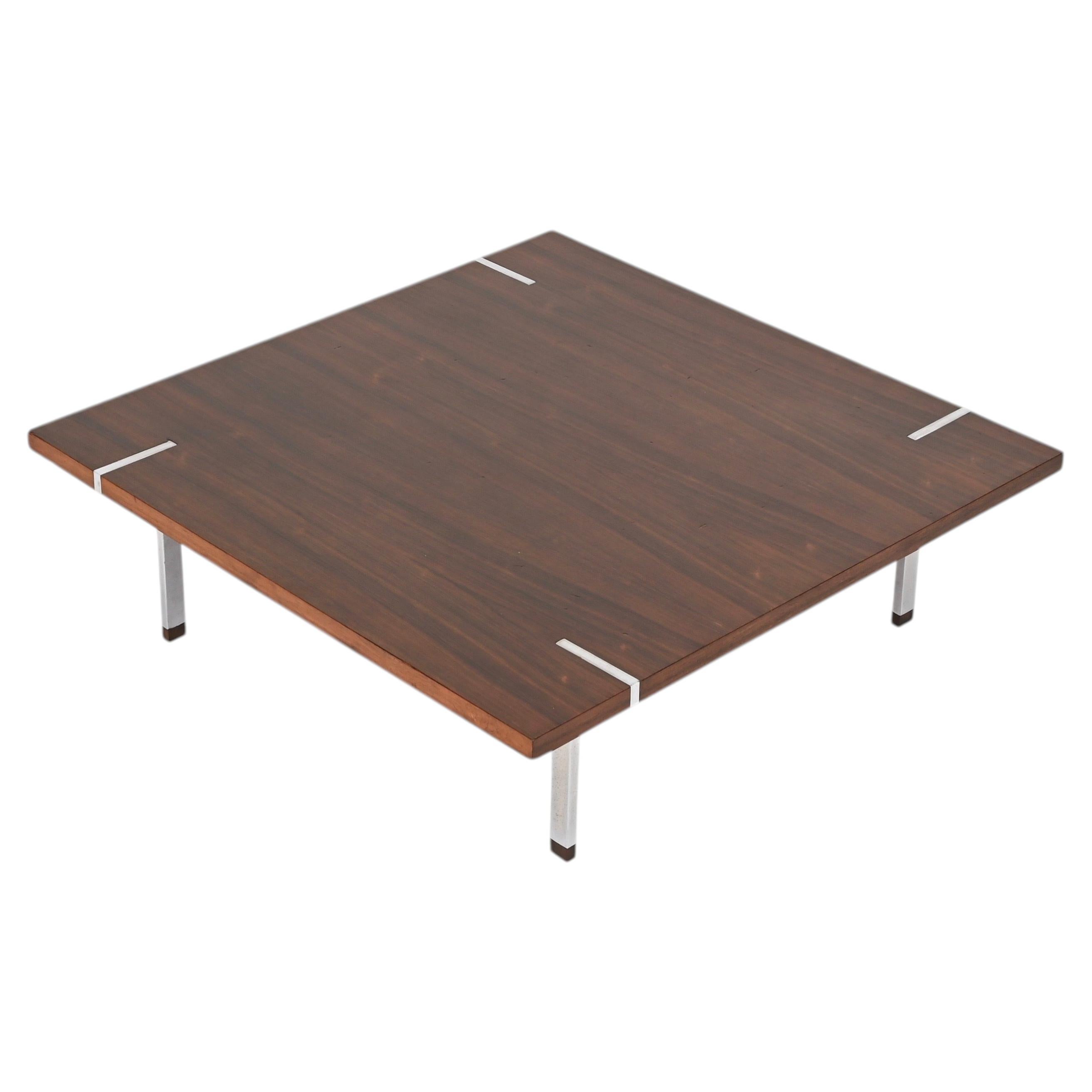 Pizzetti Large Square Coffee Table in Rosewood and Chrome, Italy, 1970s