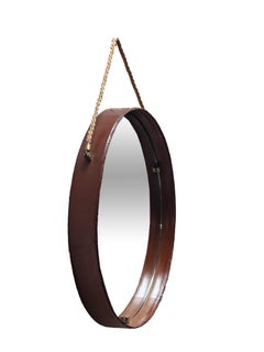 Pizzetti Specchio da Parete Tondo in Pelle Cognac e Corda, Italia 1950s