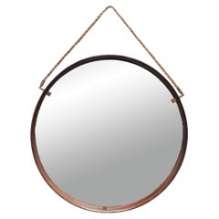 Pizzetti Specchio da Parete Tondo in Pelle Cognac e Corda, Italia 1950s