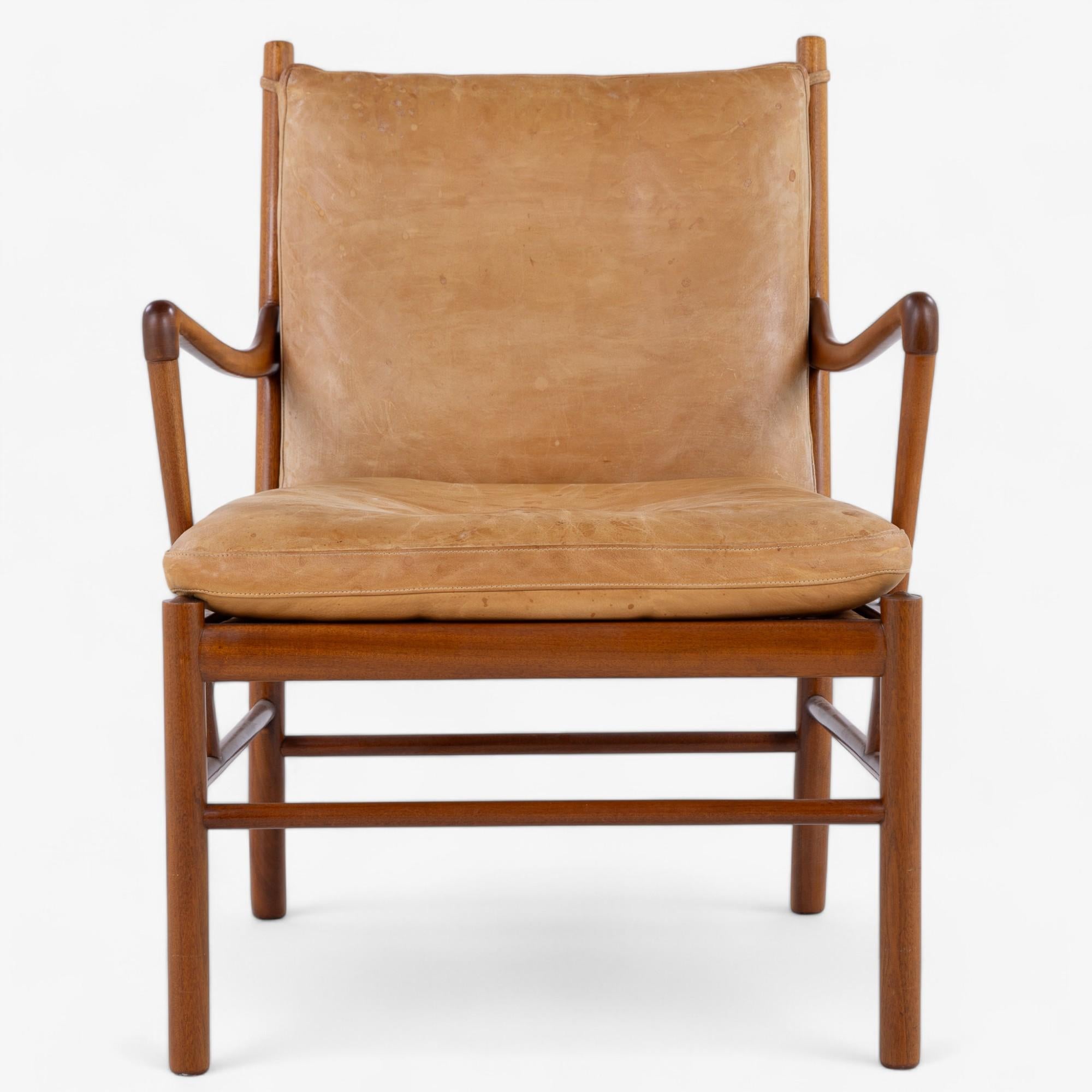 Pair of PJ 149 'Colonial' chairs in mahogany with patinated natural leather. Designed by Ole Wanscher and made by P. Jeppesen (PJ Furniture).
