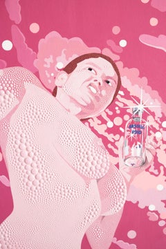"Absolut Void" Nudo figurativo, pittura dimensionale su tela, rosa, vodka