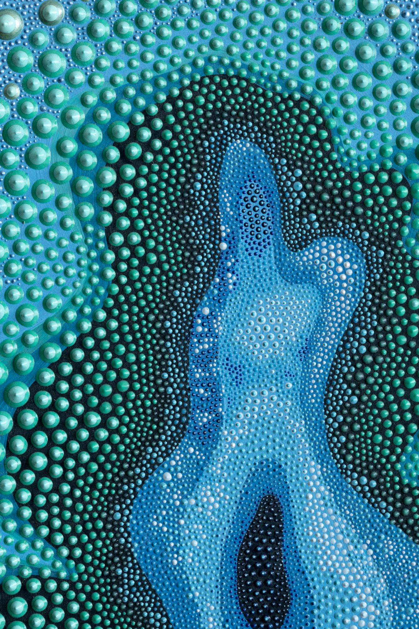 „Cultured Clam“ Aquatisch inspirierte, dimensionale Farbe auf Leinwand – Painting von PJ Linden