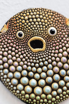 "Fugu Surprise" Fish-inspired miniature, dimensional paint on mosaic glass tile