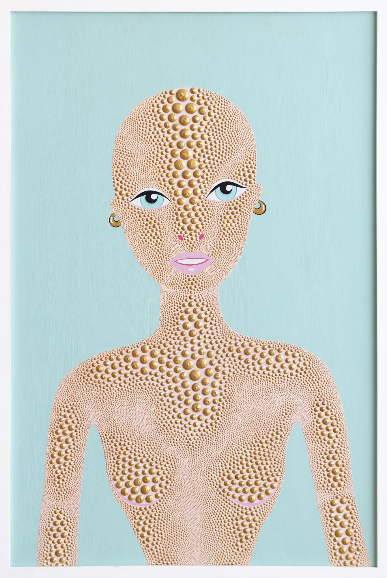 PJ Linden Nude Painting - "Lizard Barbie" Barbie-inspired acrylic, dimensional paint