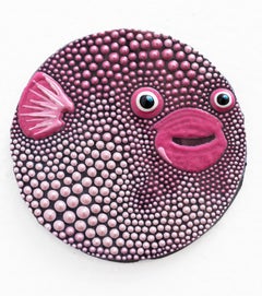 "Lucky Fugu" Fish-inspired miniature, dimensional paint on mosaic glass tile
