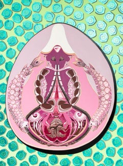 Acrylique et peinture dimensionnelle sur toile « œuf rose »