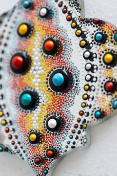 "Primary Urchin" Colorful, decorative patterns with dimensional paint on glass