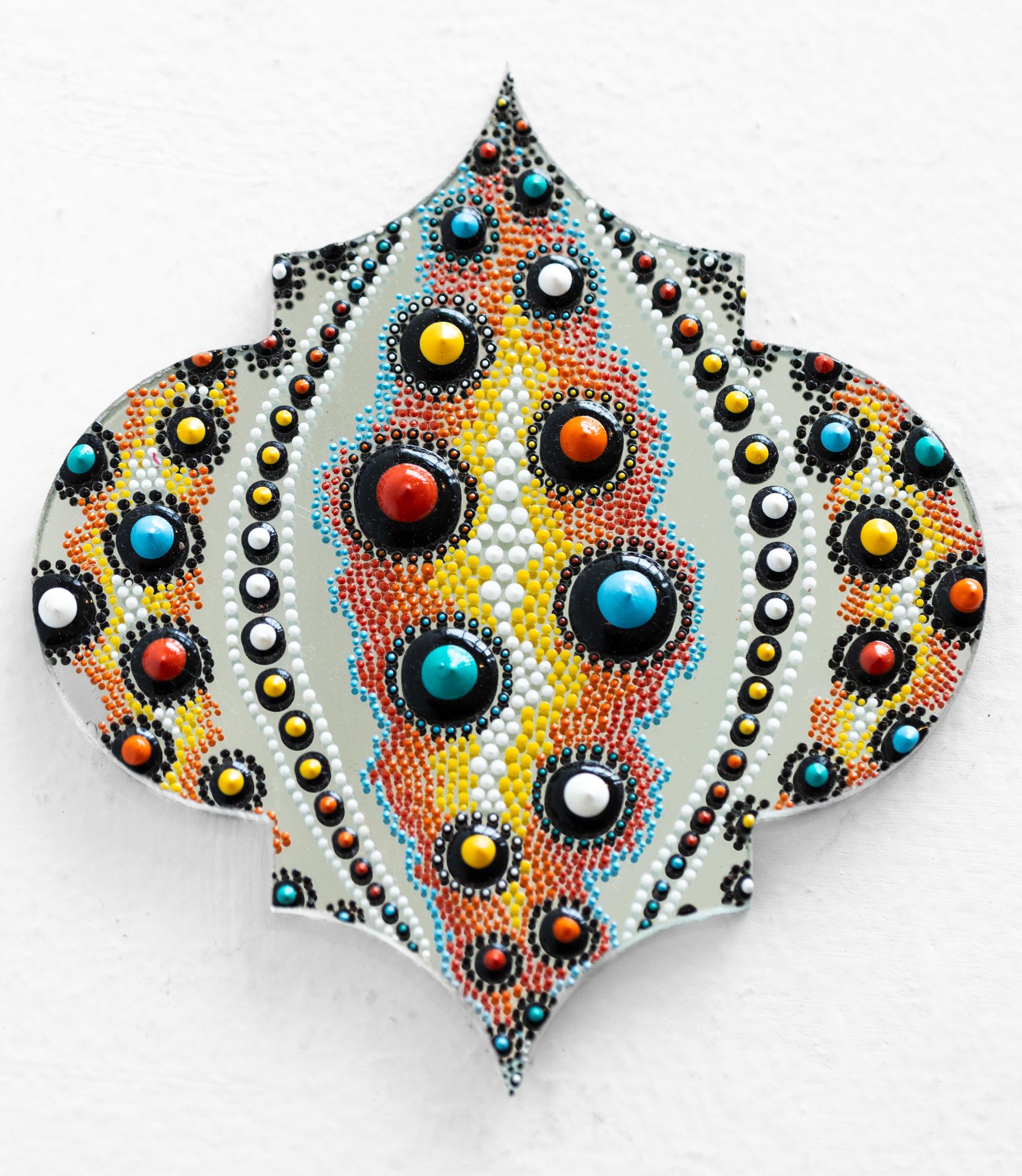 PJ Linden Animal Painting - "Primary Urchin" Colorful, decorative patterns with dimensional paint on glass