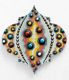 "Primary Urchin" Colorful, decorative patterns with dimensional paint on glass