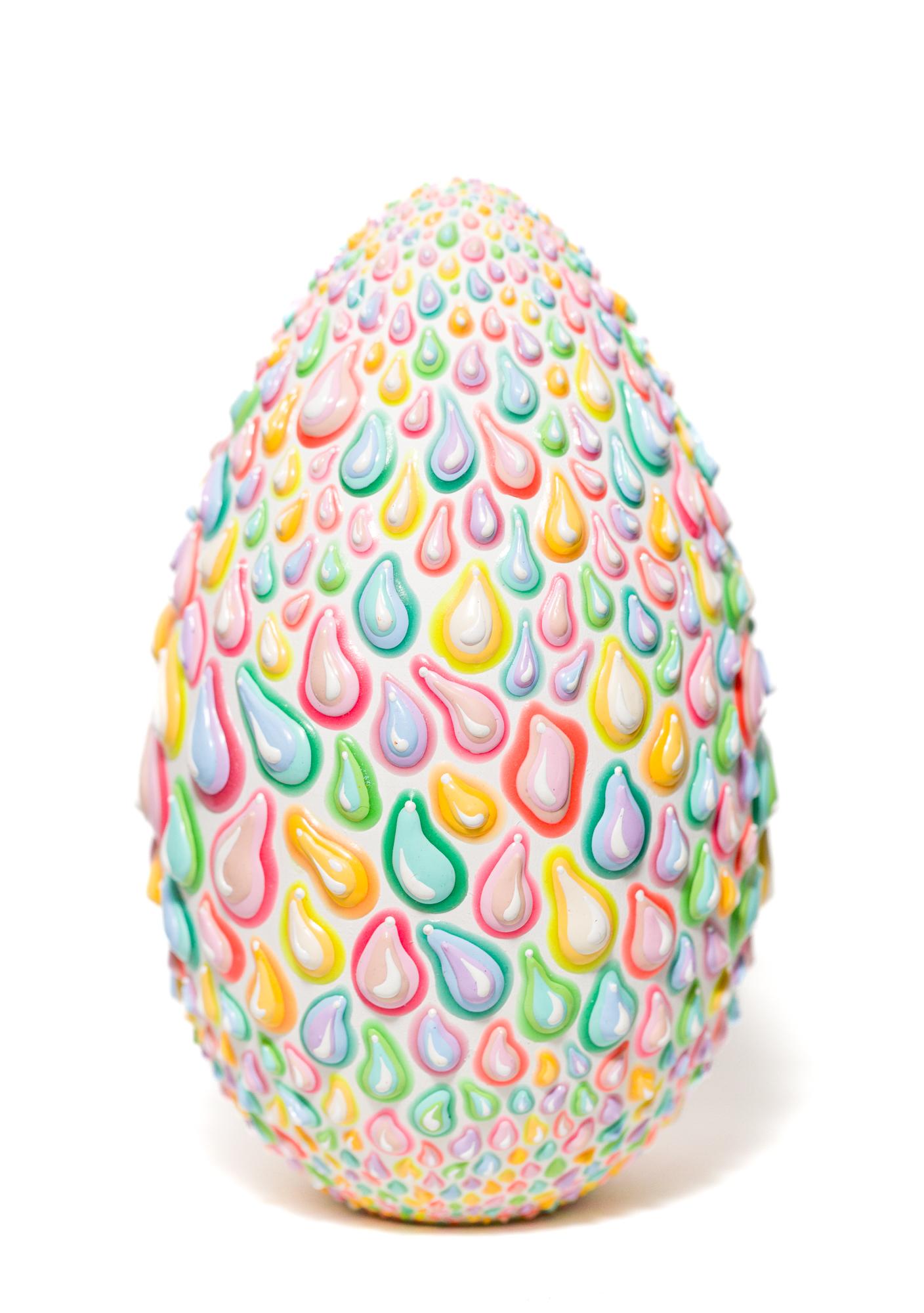 PJ Linden Abstract Sculpture - "Cereal Milk Egg", Egg Motif, Pattern, Texture, Pastel Colors Dimensional Paint