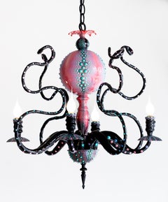 "Cotton Candy Octopus Chandelier" Dimensional paint on custom chandelier