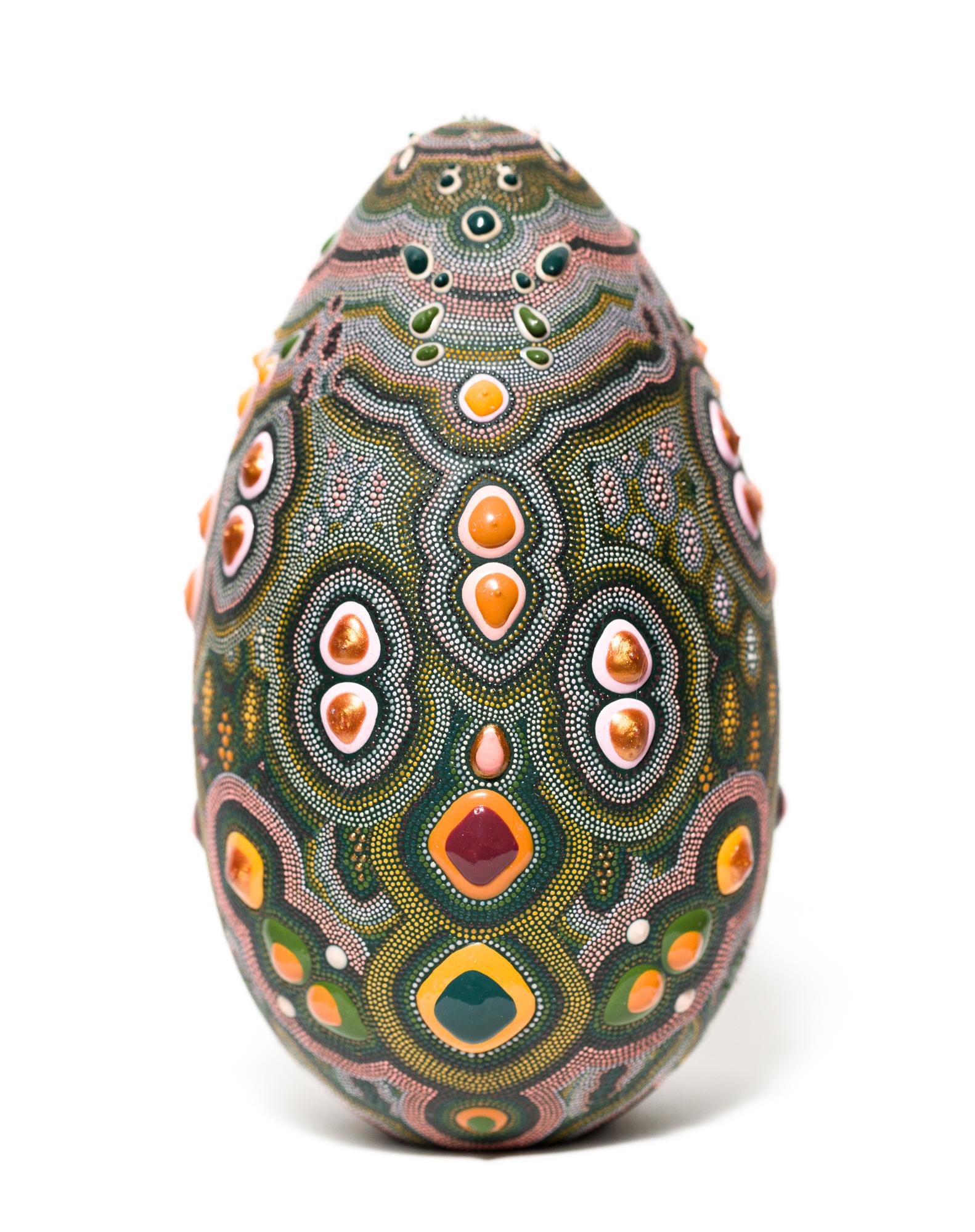 PJ Linden Still-Life Sculpture - "Lodum Boa Egg", Snake Pattern Design, Dimensional paint, symmetry