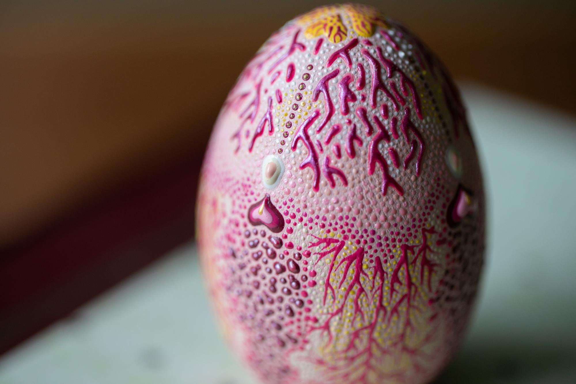 This abstract egg sculpture titled 