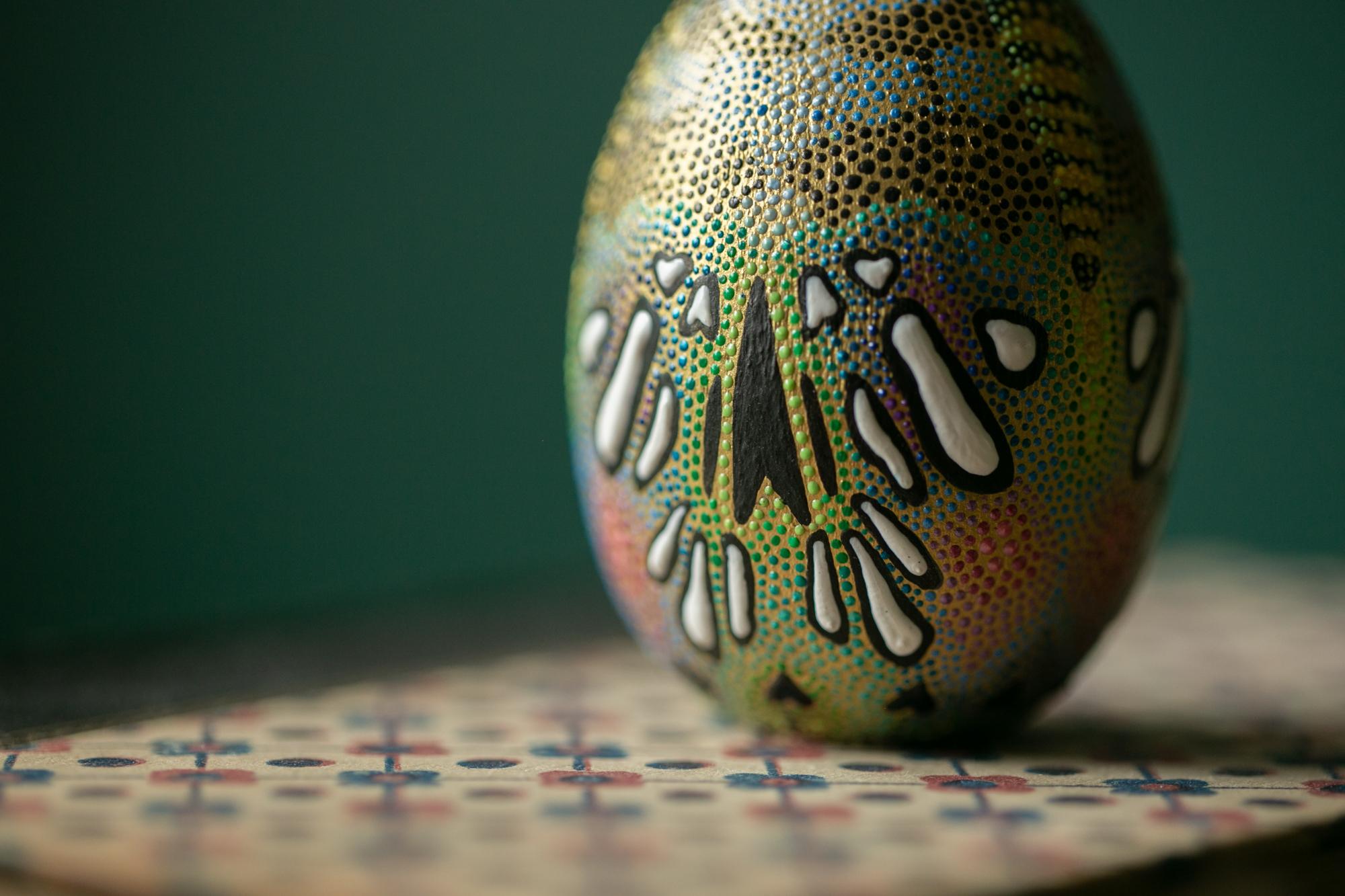 This abstract egg sculpture titled 