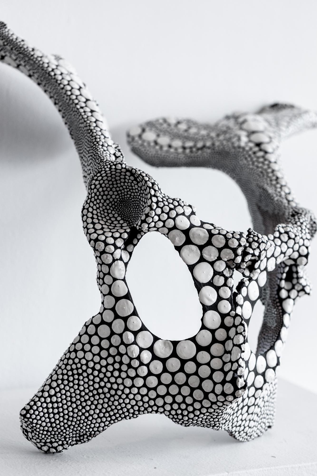 „Pelvic Pelt“ Abstrakte, dimensionale Farbe auf gefundenem Objekt (Grau), Abstract Sculpture, von PJ Linden