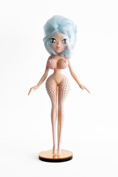 "Vladonna" d'inspiration Barbie, peinture acrylique et dimensionnelle sur bois sculpté