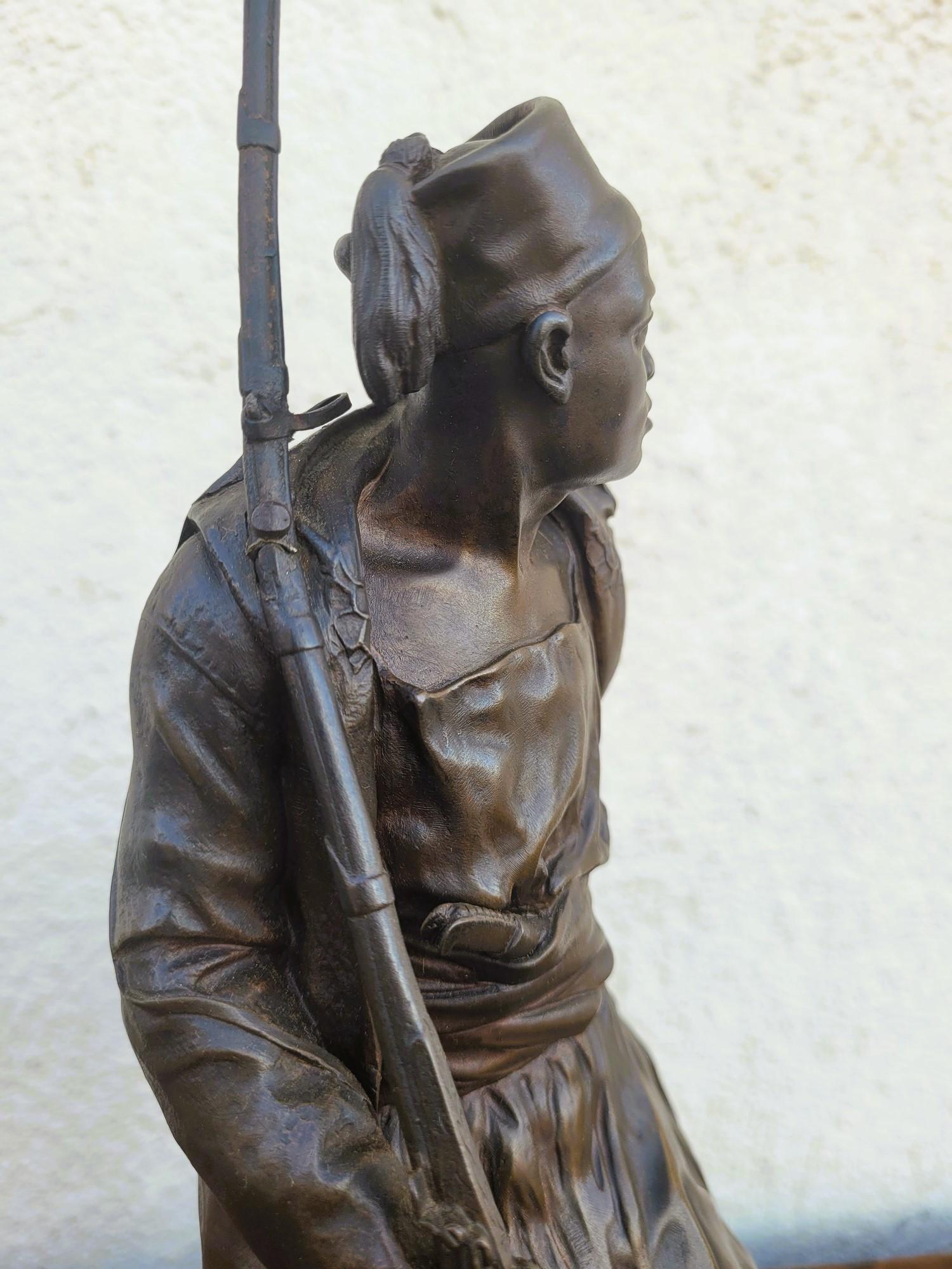 Pj Mêne, Cacciatore africano, bronzo firmato, XIX secolo in vendita 7