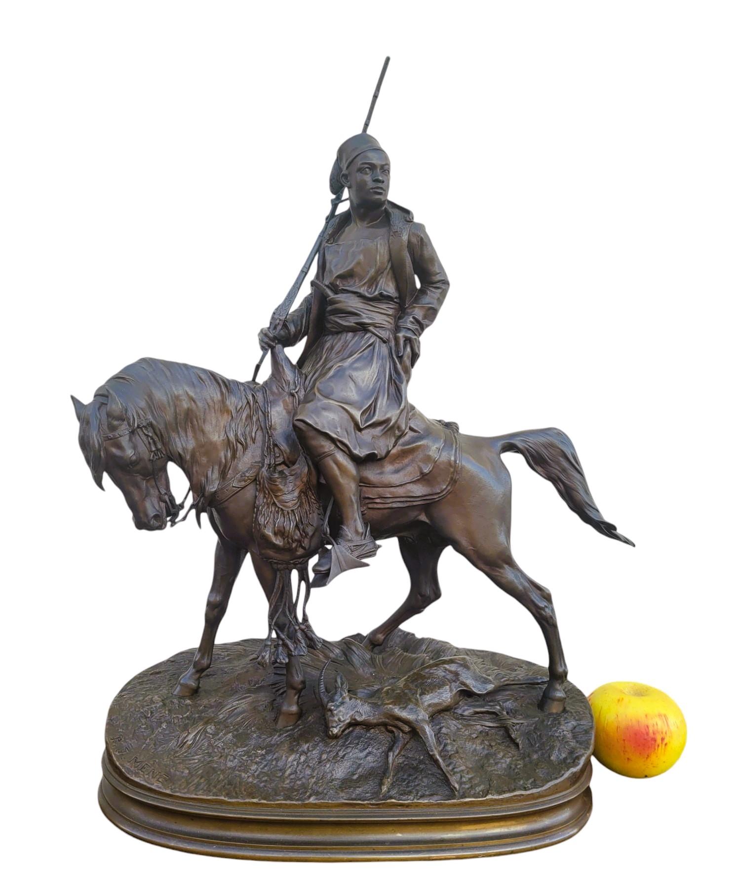 Bronzo Pj Mêne, Cacciatore africano, bronzo firmato, XIX secolo in vendita