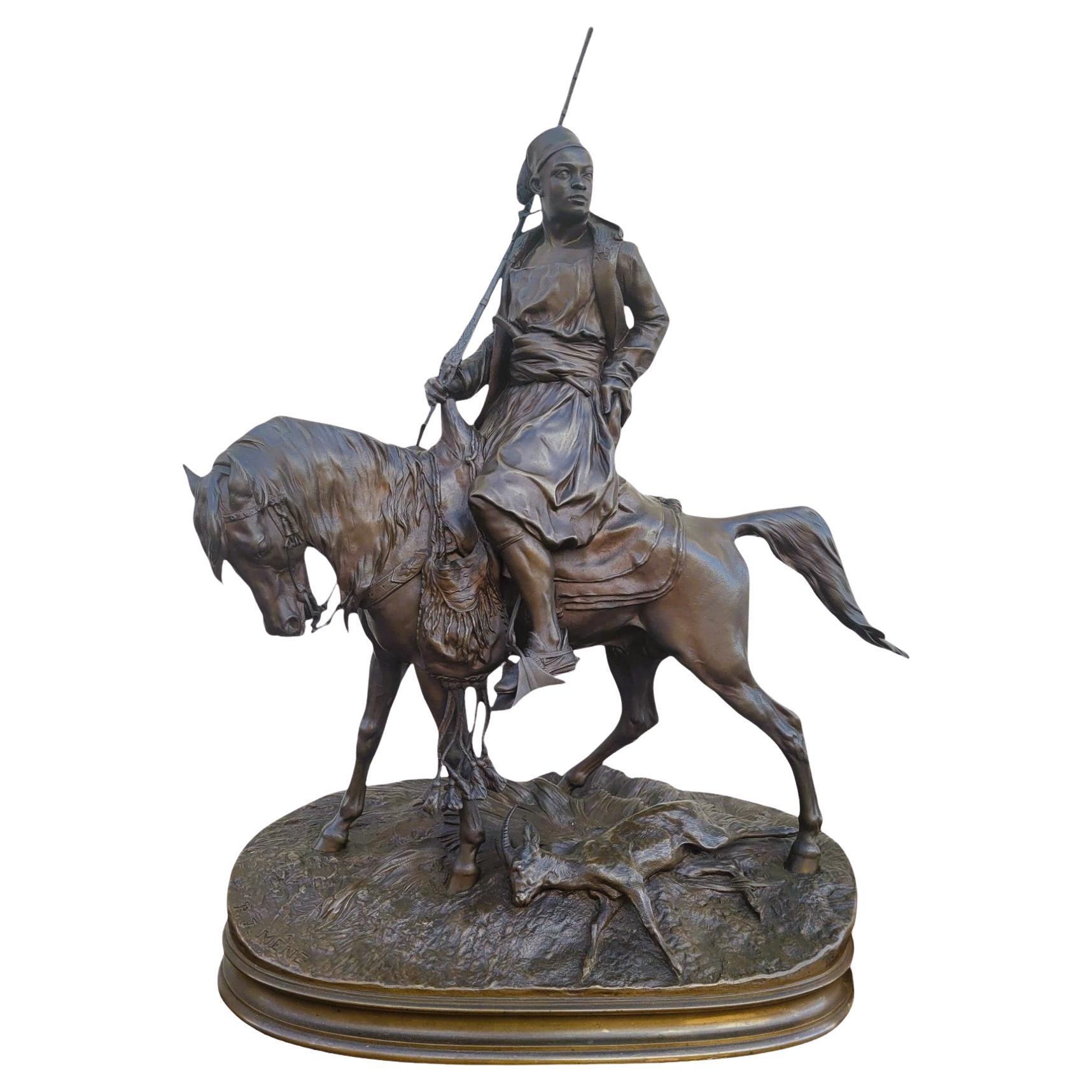 Pj Mêne, African Hunter, Signed Bronze, 19th Century