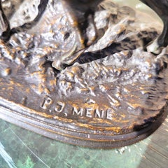 Pj Mêne, Yegua árabe y su potro, Bronce firmado, Siglo XIX