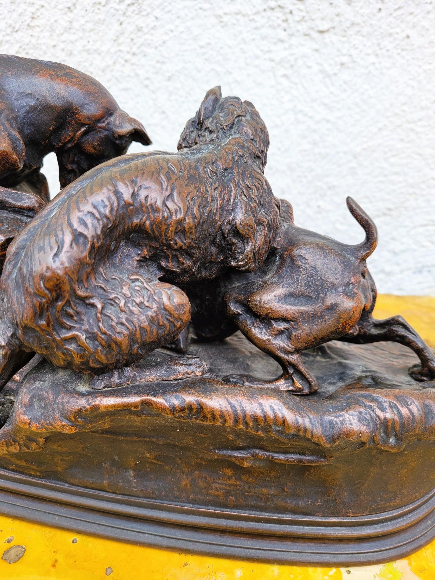 Pj Mêne, Caccia al coniglio, bronzo firmato, XIX secolo in vendita 9