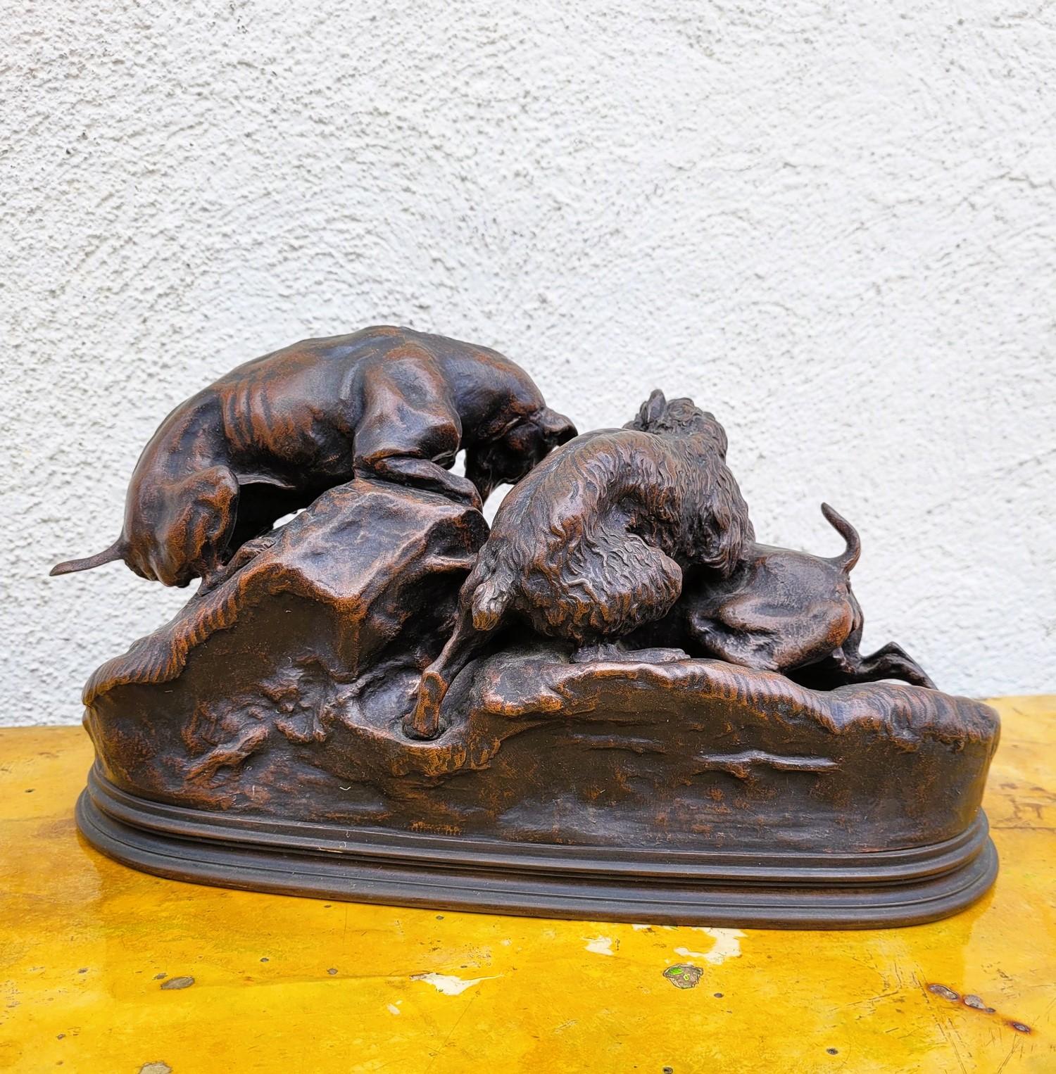 Francese Pj Mêne, Caccia al coniglio, bronzo firmato, XIX secolo in vendita