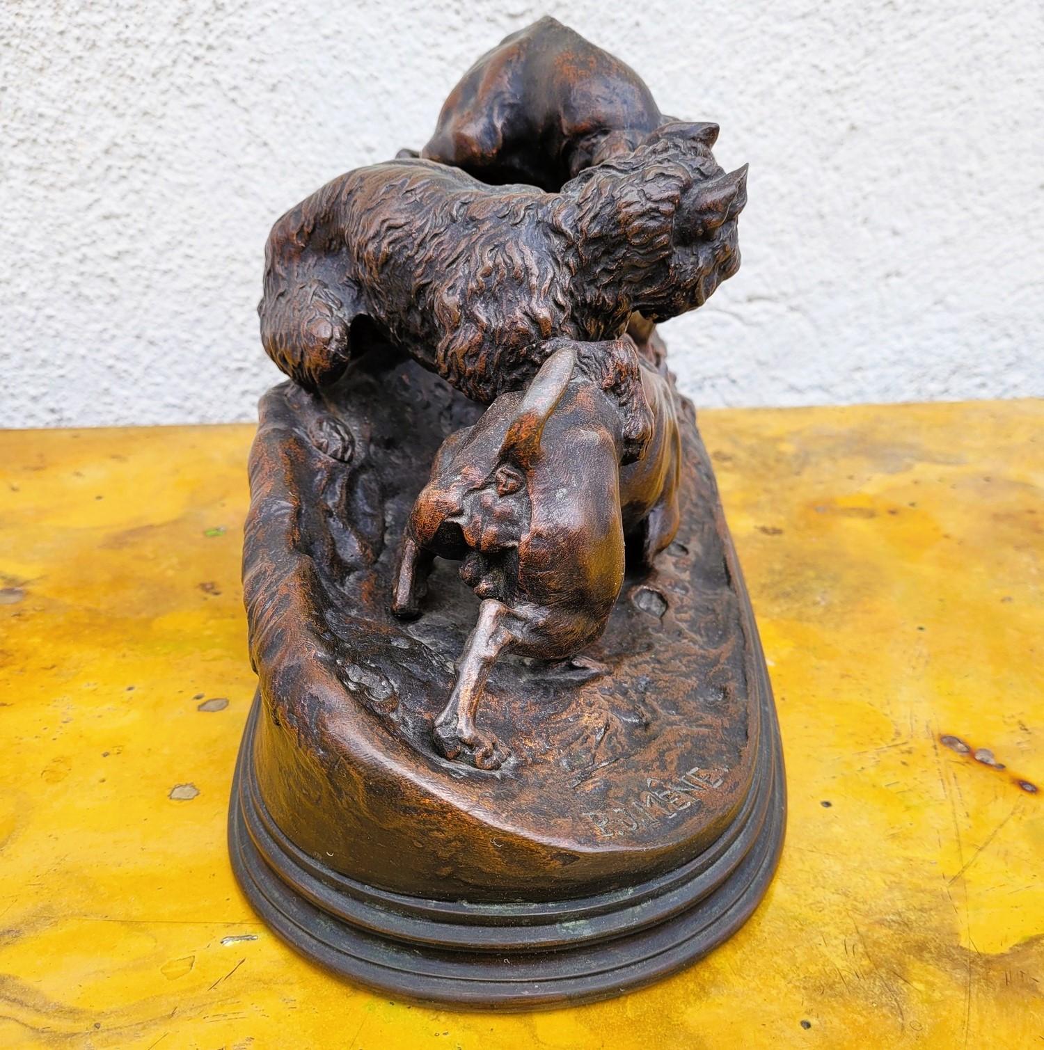 Pj Mêne, Caccia al coniglio, bronzo firmato, XIX secolo In condizioni buone in vendita a MARSEILLE, FR