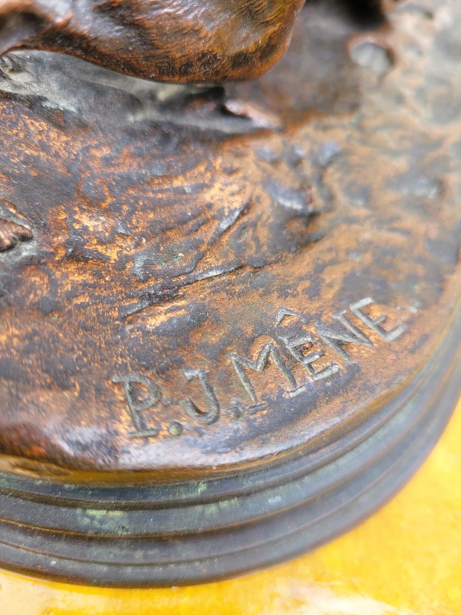 Bronzo Pj Mêne, Caccia al coniglio, bronzo firmato, XIX secolo in vendita