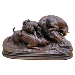 Antique Pj Mêne, Rabbit Hunting, Signed Bronze, 19th Century