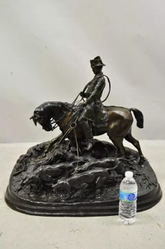 P.J. Mene la scène de chasse Grande sculpture en bronze Pierre Jules Statue chevaux chiens