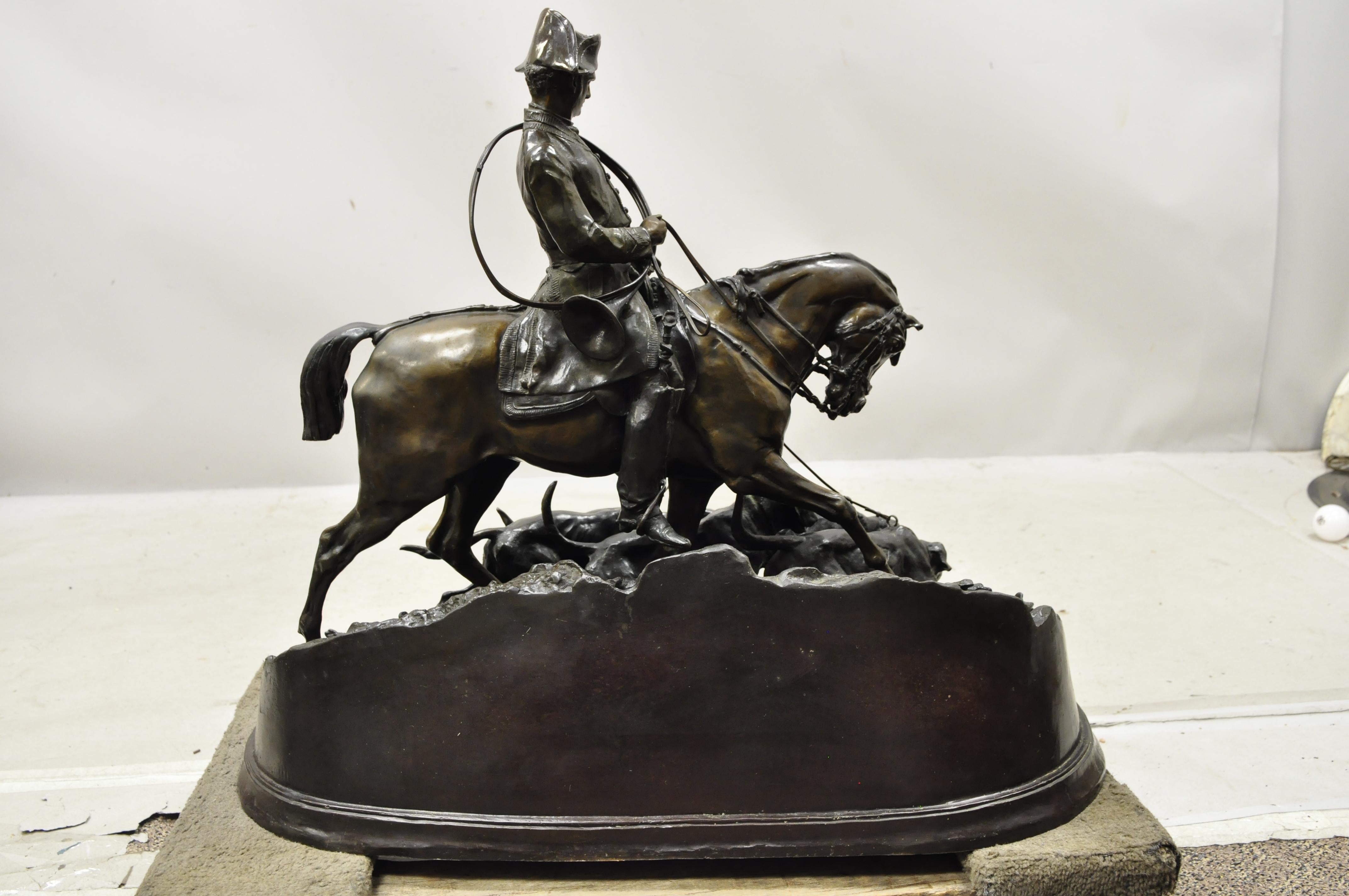Bronze P.J. Mene la scène de chasse Grande sculpture en bronze Pierre Jules Statue chevaux chiens